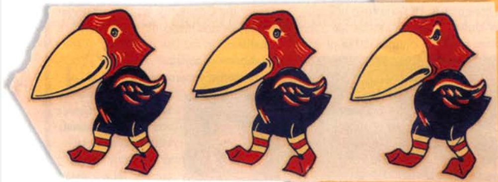 Three Jayhawk logos in a row, of the 1923 Jayhawk